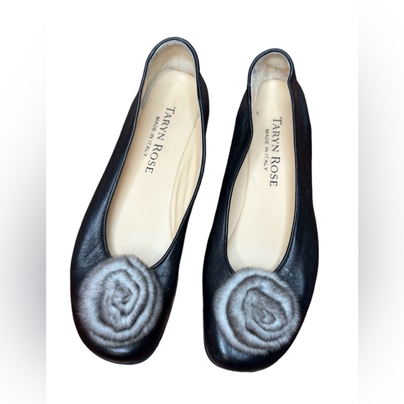 Taryn Rose Chinchilla Fur Ballet Flats Italian shoes luxury leather MSRP $495 - Picture 3 of 7